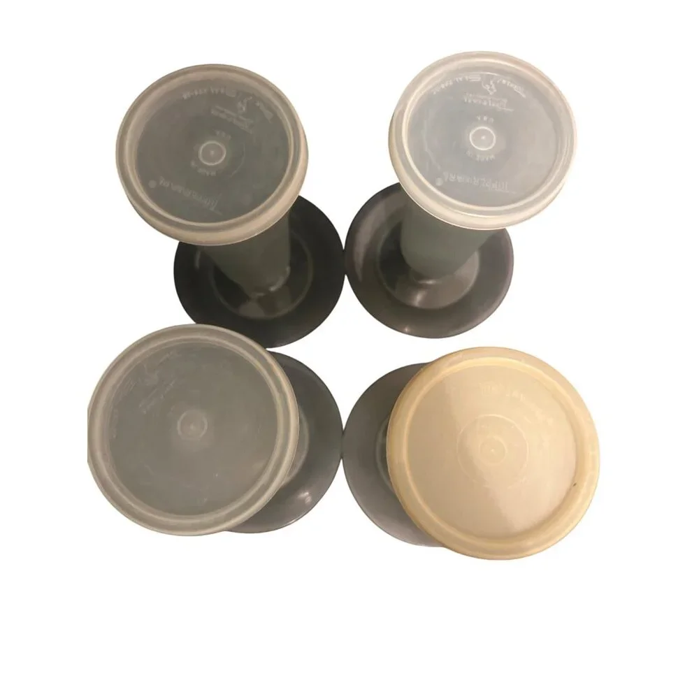 Vintage Set of 4 Tupperware Gray Parfait Dessert Cups Lids 754 Easy Stack Estate
